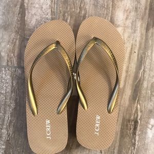 J Crew gold wedge flip flops